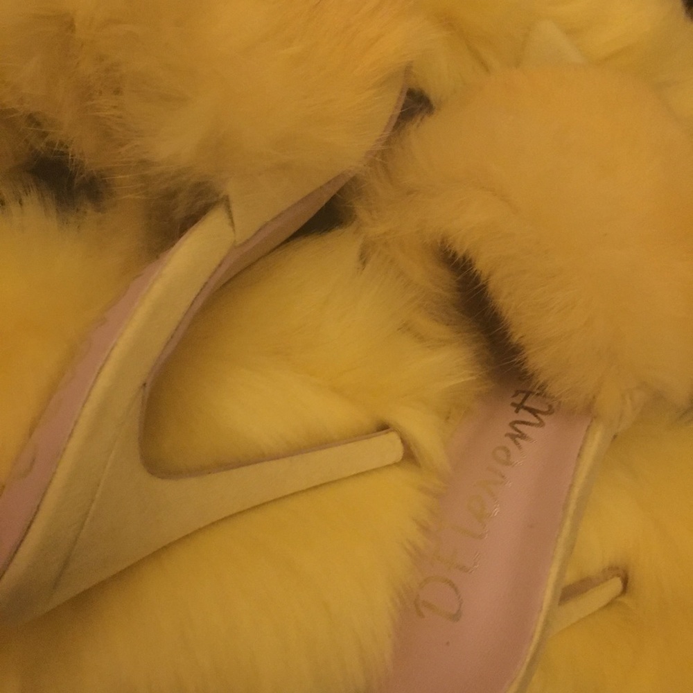 Yellow faux fur boa scarf rabbit fur heel slid on sexy shoes - Picture 3 of 6